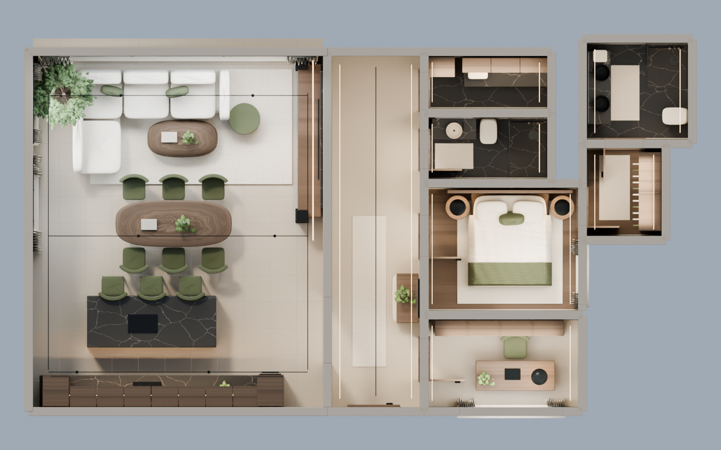 Rzut apartamentu pokazowego A.2.01 o powierzchni 101,34 m²